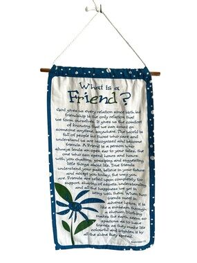 Archies Friendship Fabric Wall Hanging Blue Floral Polka Dot Boho Rustic